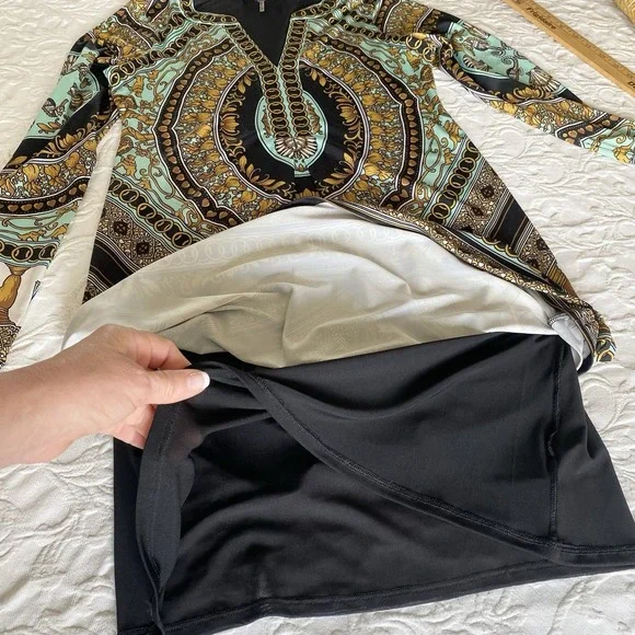 Hale Bob Shift Dress Women M Multicolor Geo Floral Equestrian Print Pullover L/S - Picture 4 of 11